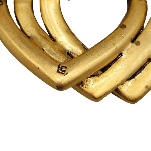 Liz Claiborne Triple Rhinestone Heart Brooch Pink Aurora Borealis Gold Tone - Picture 3 of 4